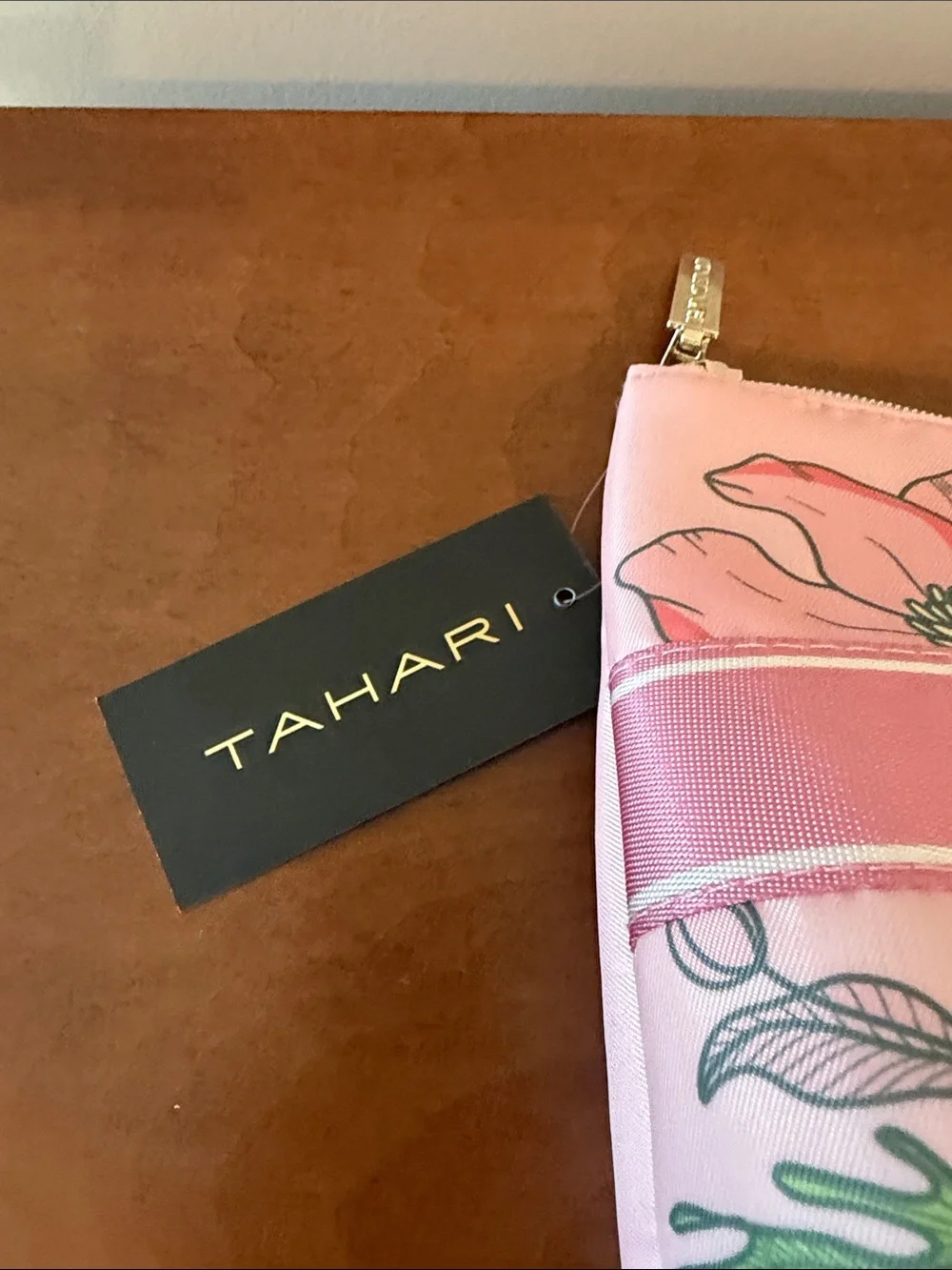 Tahari Pink Floral Cosmetic Pouch with Butterflies
